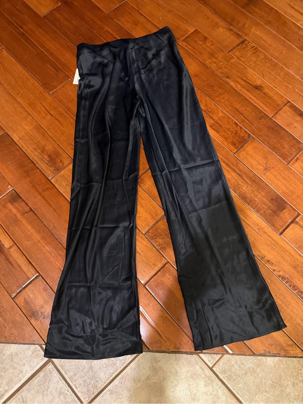Anthropologie Black Satin Wide-Leg Pants
